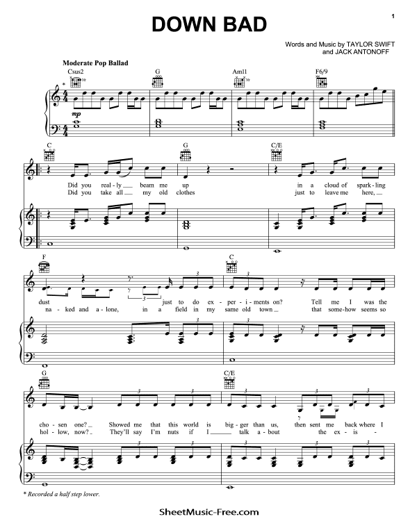 Down Bad Sheet Music Taylor Swift PDF Free Download Piano Sheet Music by Taylor Swift. Down Bad Piano Sheet Music Down Bad Music Notes Down Bad Music Score