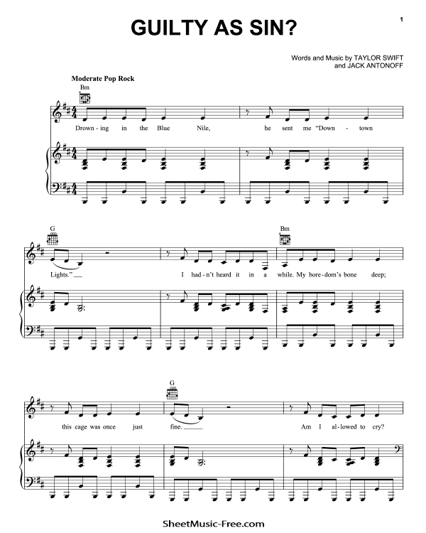 Guilty as Sin Sheet Music Taylor Swift PDF Free Download Piano Sheet Music by Taylor Swift. Guilty as Sin Piano Sheet Music Guilty as Sin Music Notes Guilty as Sin Music Score