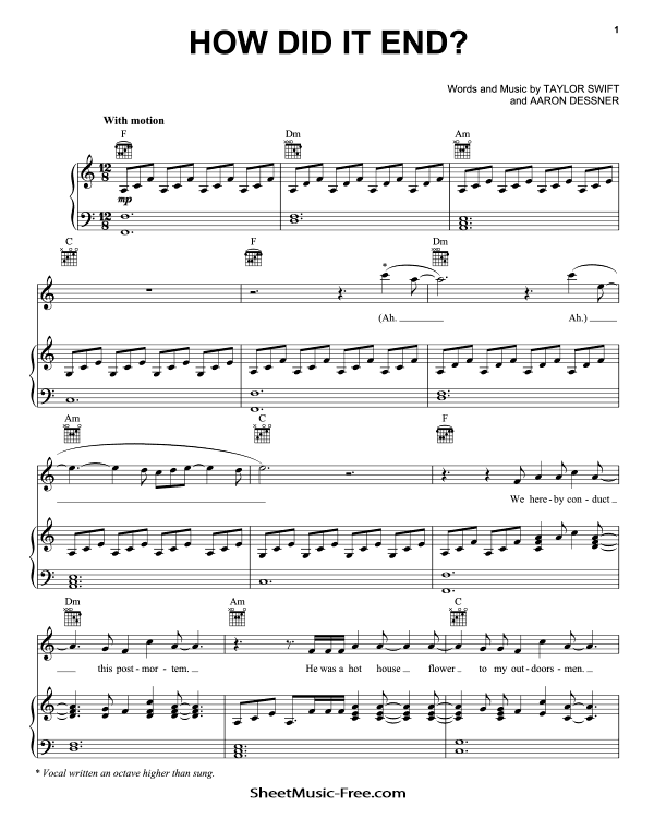 How Did It End Sheet Music Taylor Swift PDF Free Download Piano Sheet Music by Taylor Swift. How Did It End Piano Sheet Music How Did It End Music Notes How Did It End Music Score