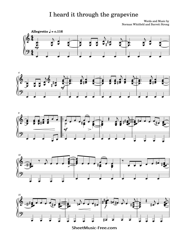 I Heard It Through The Grapevine Sheet Music Marvin Gaye PDF Free Download Piano Sheet Music by Marvin Gaye. I Heard It Through The Grapevine Piano Sheet Music I Heard It Through The Grapevine Music Notes I Heard It Through The Grapevine Music Score