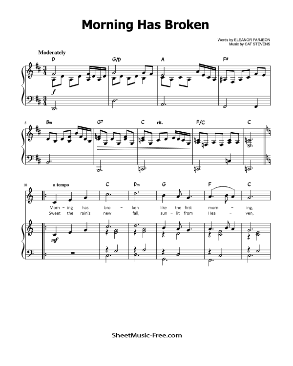 Morning Has Broken Piano Sheet Music Cat Stevens PDF Free Download Piano Sheet Music by Cat Stevens. Morning Has Broken Piano Sheet Music Morning Has Broken Music Notes Morning Has Broken Music Score