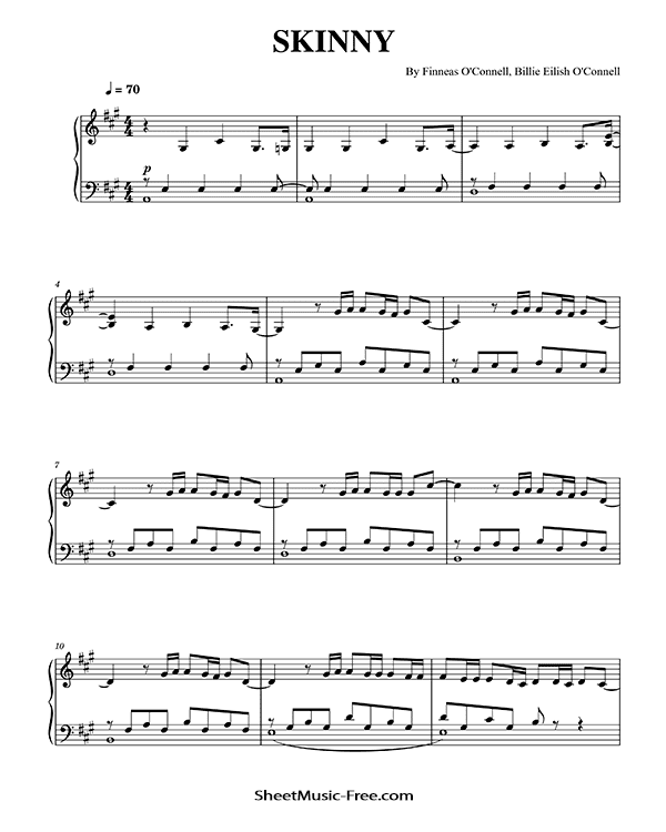 SKINNY Piano Sheet Music Billie Eilish PDF Free Download Piano Sheet Music by Billie Eilish. SKINNY Piano Sheet Music SKINNY Music Notes SKINNY Music Score