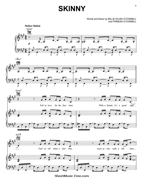 SKINNY Sheet Music Billie Eilish PDF Free Download Piano Sheet Music by Billie Eilish. SKINNY Piano Sheet Music SKINNY Music Notes SKINNY Music Score