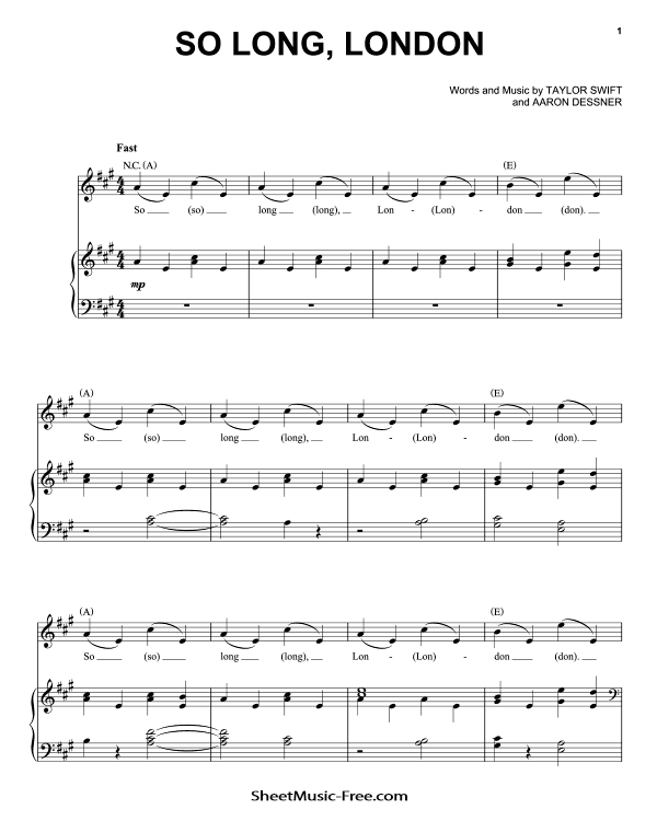 So Long, London Sheet Music Taylor Swift PDF Free Download Piano Sheet Music by Taylor Swift. So Long, London Piano Sheet Music So Long, London Music Notes So Long, London Music Score