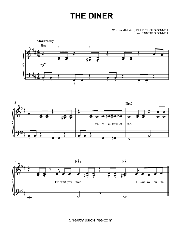 THE DINER Sheet Music PDF Billie Eilish Free Download Easy Piano Sheet Music by Billie Eilish. THE DINER Easy Piano Sheet Music THE DINER Music Notes THE DINER Music Score