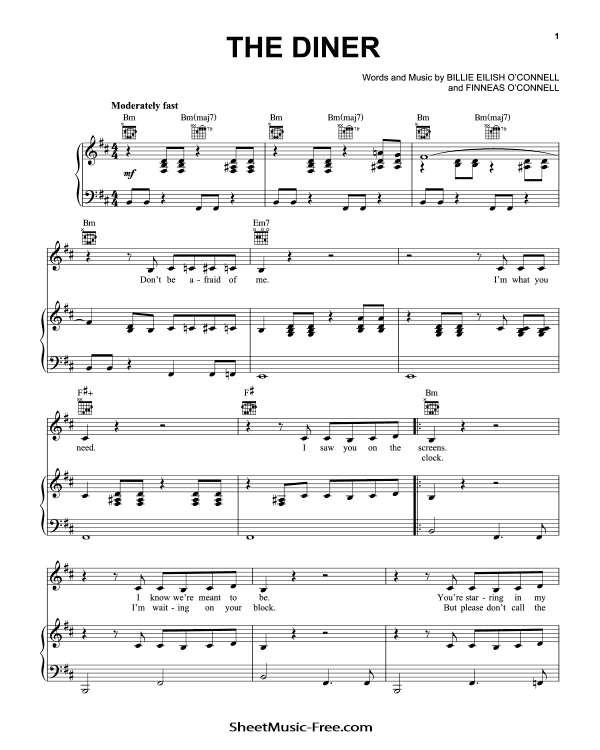 THE DINER Sheet Music Billie Eilish PDF Free Download Piano Sheet Music by Billie Eilish. THE DINER Piano Sheet Music THE DINER Music Notes THE DINER Music Score