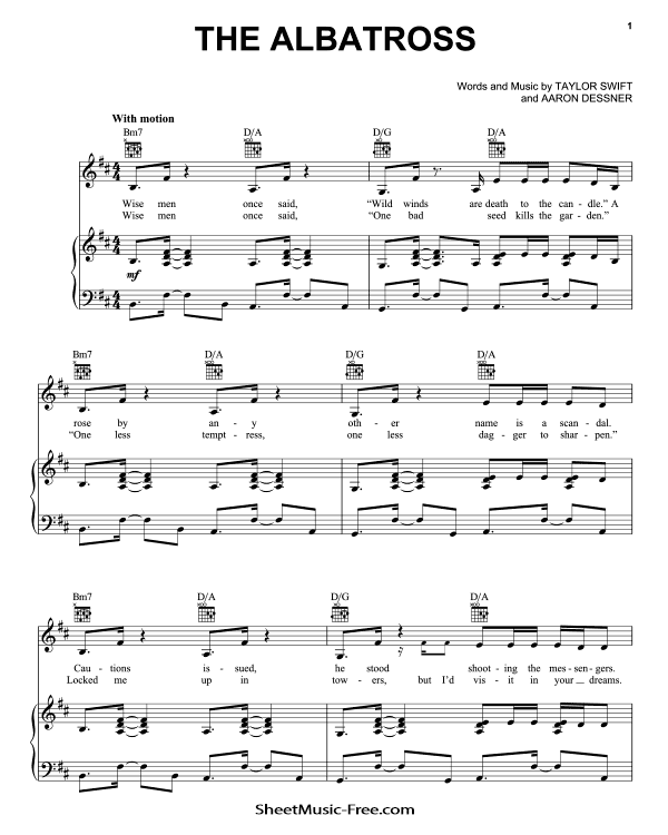 The Albatross Sheet Music Taylor Swift PDF Free Download Piano Sheet Music by Taylor Swift. The Albatross Piano Sheet Music The Albatross Music Notes The Albatross Music Score