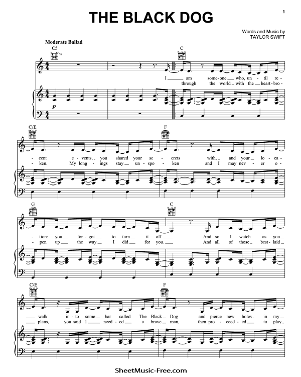 The Black Dog Sheet Music Taylor Swift PDF Free Download Piano Sheet Music by Taylor Swift. The Black Dog Piano Sheet Music The Black Dog Music Notes The Black Dog Music Score