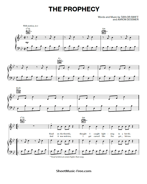 The Prophecy Sheet Music Taylor Swift PDF Free Download Piano Sheet Music by Taylor Swift. The Prophecy Piano Sheet Music The Prophecy Music Notes The Prophecy Music Score