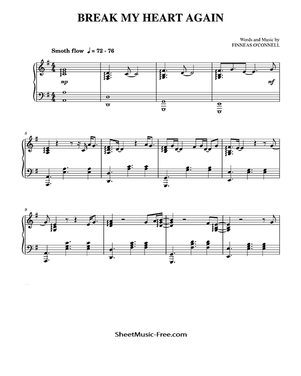 Break My Heart Again Piano Sheet Music FINNEAS