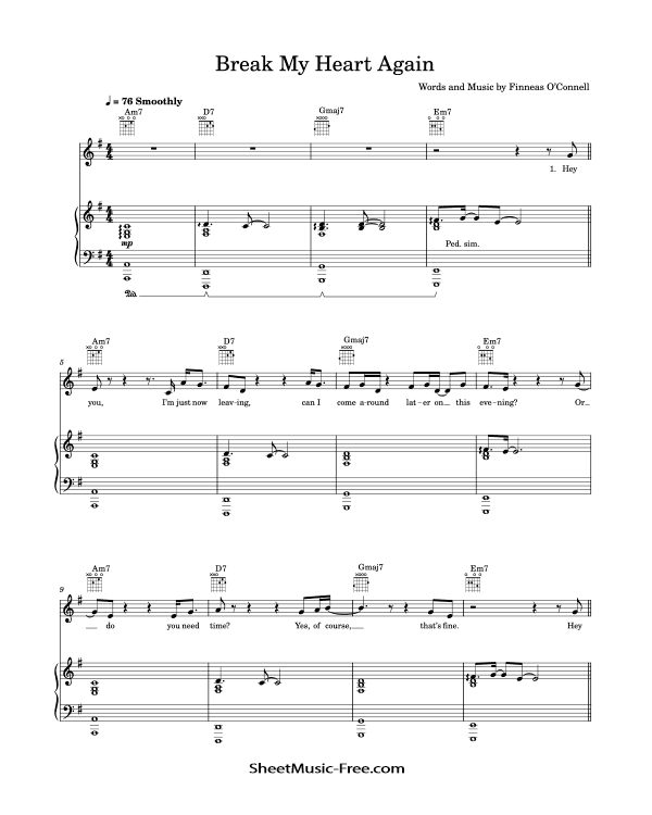 Break My Heart Again Sheet Music FINNEAS PDF Free Download Piano Sheet Music by FINNEAS. Break My Heart Again Piano Sheet Music Break My Heart Again Music Notes Break My Heart Again Music Score