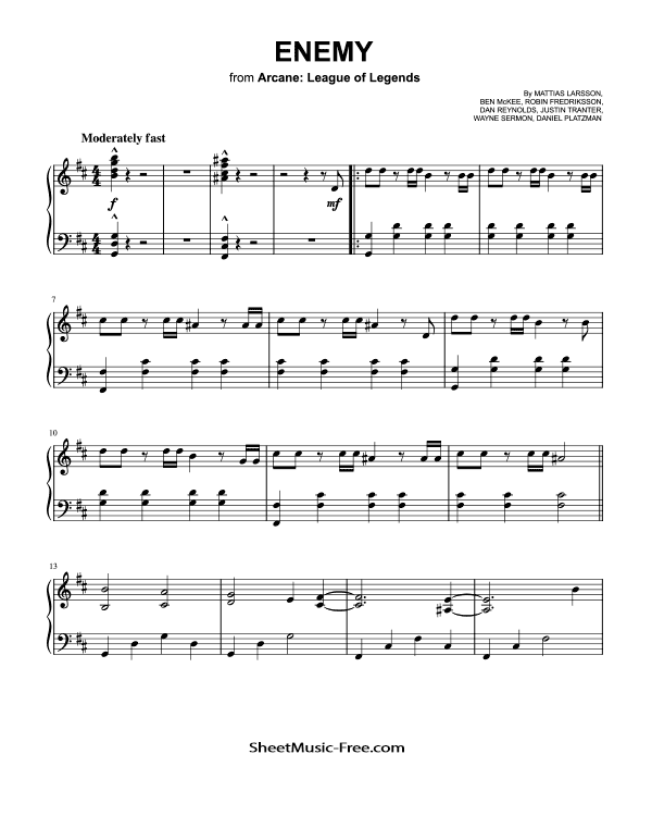 Enemy Piano Sheet Music Imagine Dragons PDF Free Download Piano Sheet Music by Imagine Dragons. Enemy Piano Sheet Music Enemy Music Notes Enemy Music Score