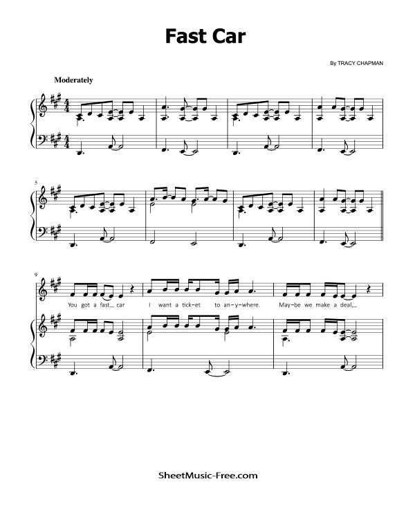 Fast Car Piano Sheet Music Tracy Chapman - ♪ SHEETMUSIC-FREE.COM