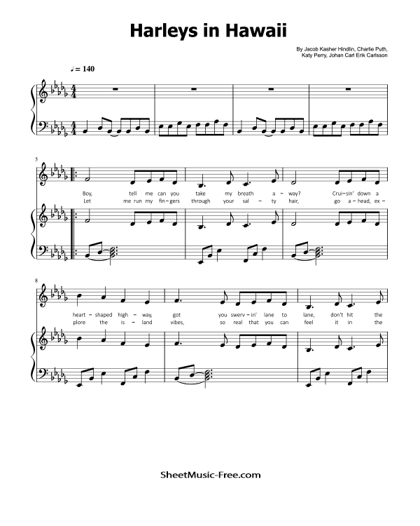 Harleys In Hawaii Sheet Music Katy Perry