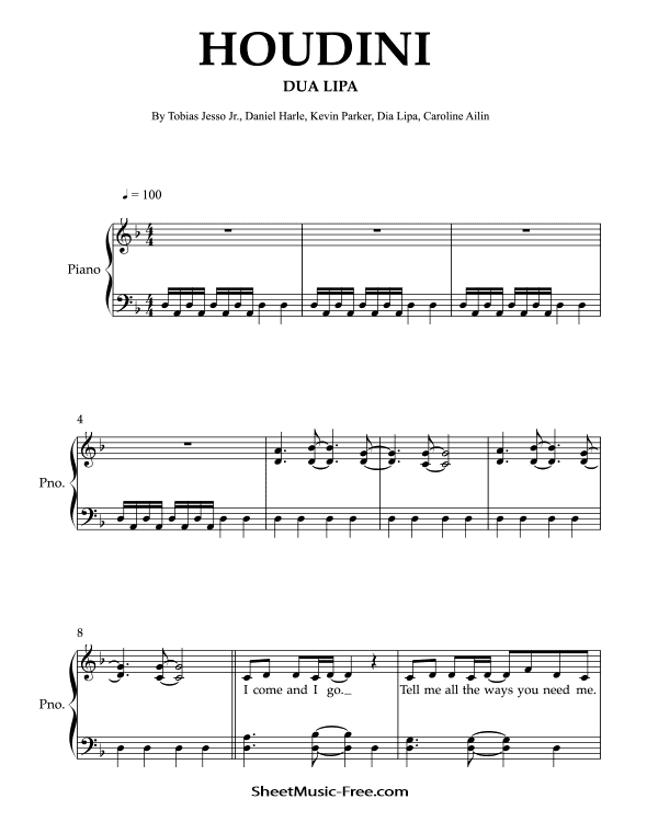 Houdini Sheet Music Easy Piano Dua Lipa