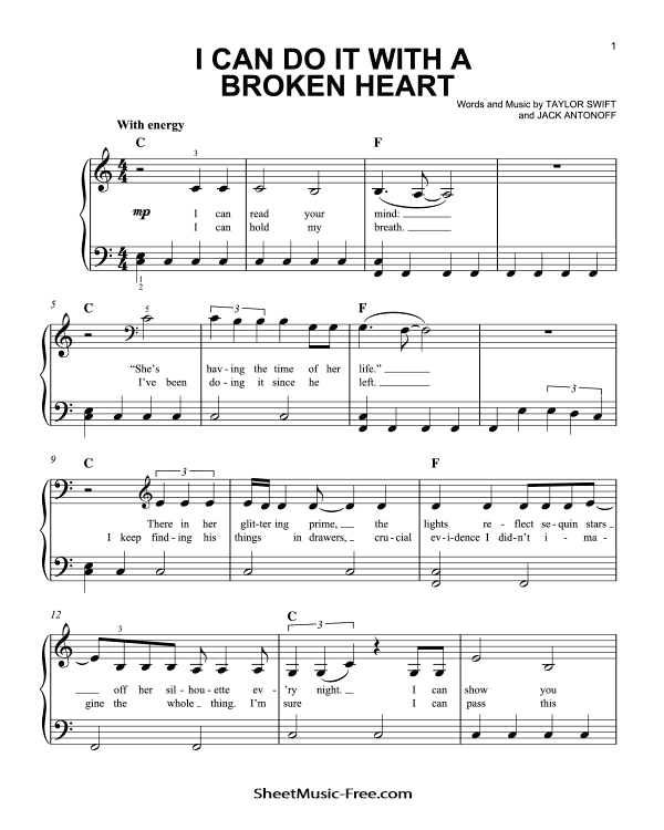 I Can Do It With a Broken Heart Sheet Music Easy Piano Taylor Swift