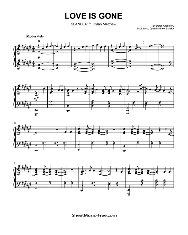 Love Is Gone Piano Sheet Music SLANDER