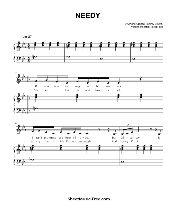 Needy Piano Sheet Music Ariana Grande - ♪ SHEETMUSIC-FREE.COM