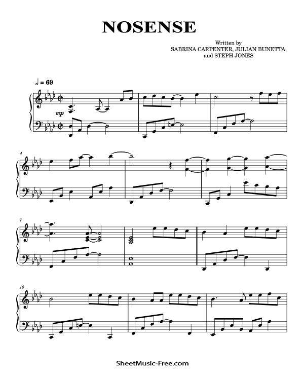 Nonsense Piano Sheet Music Sabrina Carpenter