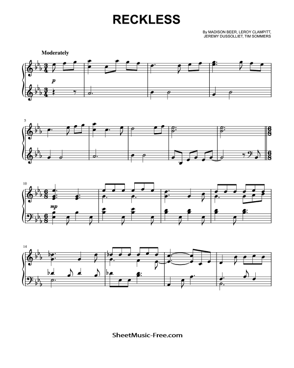 Reckless Piano Sheet Music Madison Beer