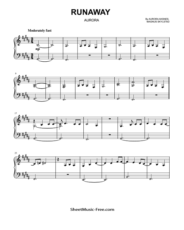 Runaway Piano Sheet Music AURORA