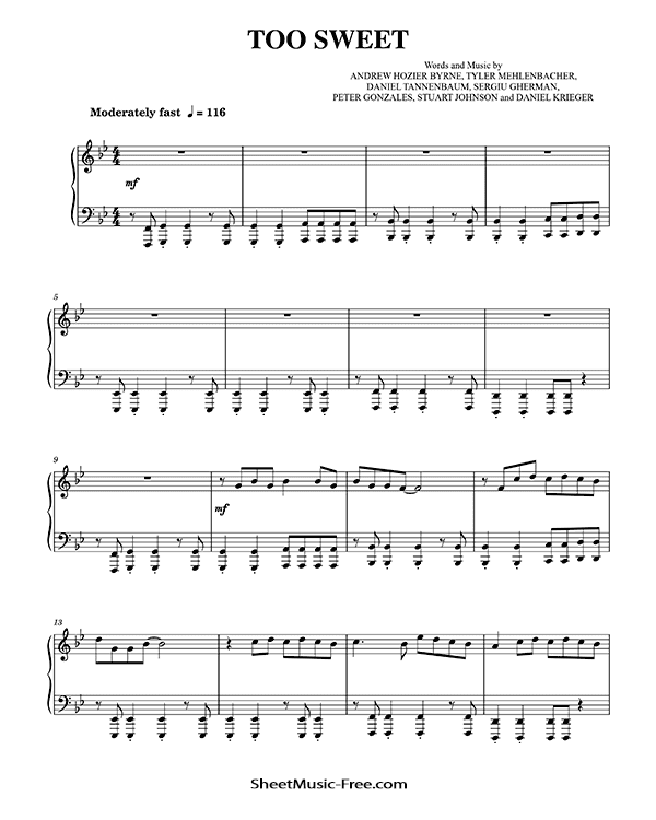 Too Sweet Piano Sheet Music Hozier