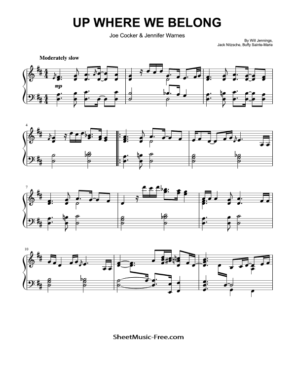 Up Where We Belong Piano Sheet Music Joe Cocker & Jennifer Warnes