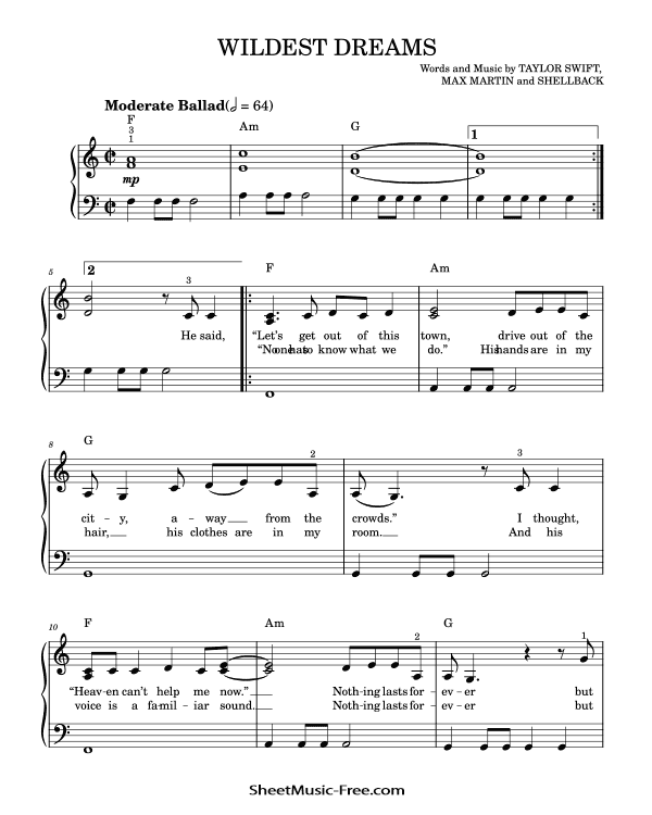 Wildest Dreams Sheet Music Easy Piano Taylor Swift