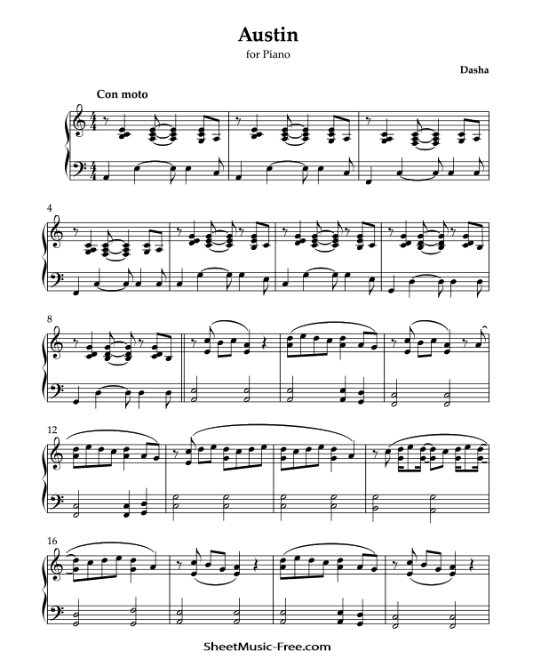 Austin Piano Sheet Music Dasha (Piano Solo)