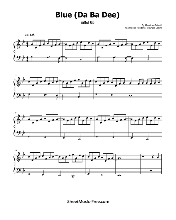 Blue (Da Ba Dee) Piano Sheet Music Eiffel 65