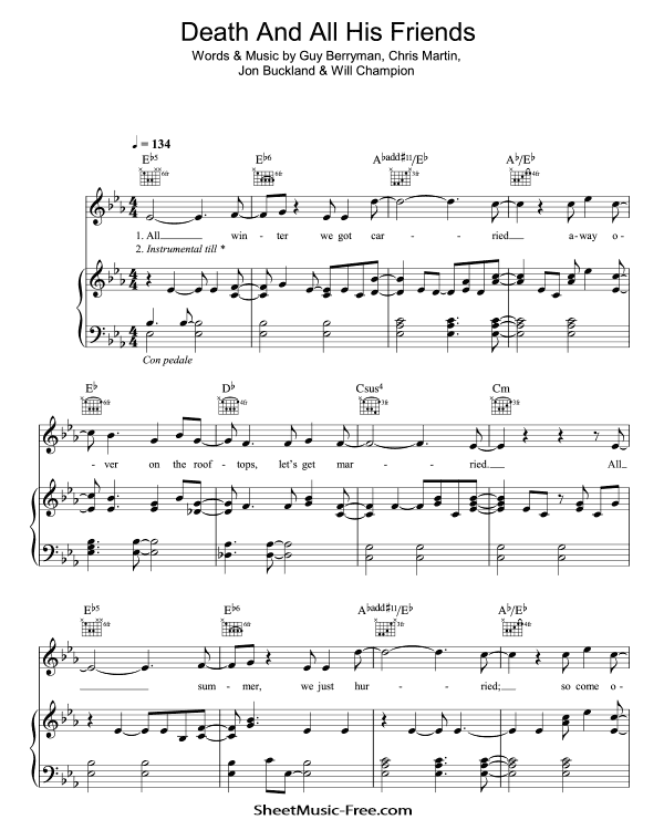 Death And All His Friends Piano Sheet Music Coldplay