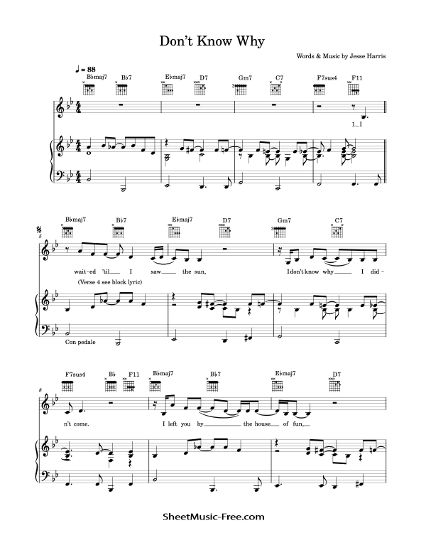 Don't Know Why Piano Sheet Music Norah Jones (PVG)