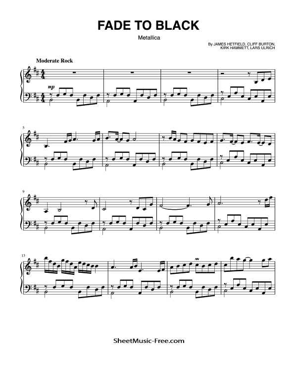 Fade to Black Piano Sheet Music Metallica