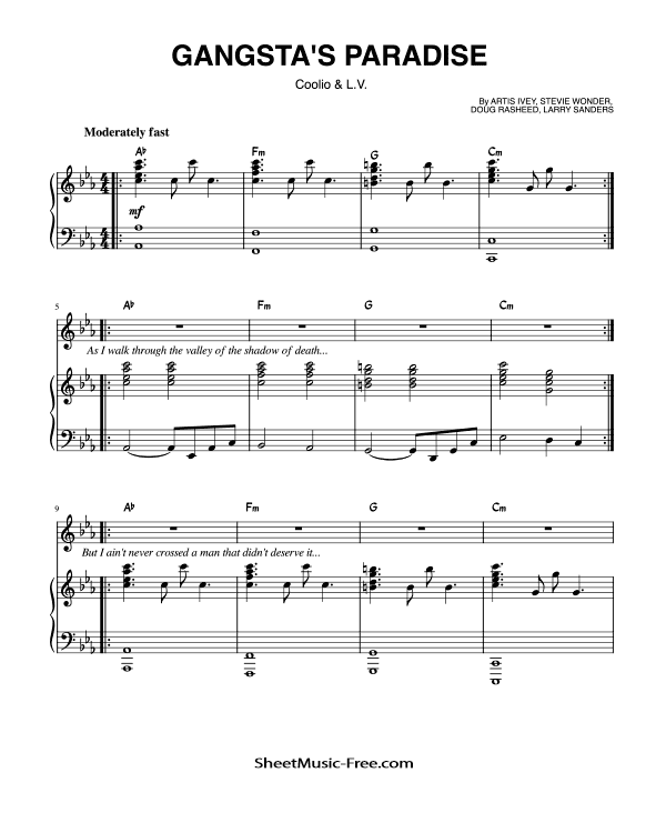 Gangsta's Paradise Piano Sheet Music Coolio