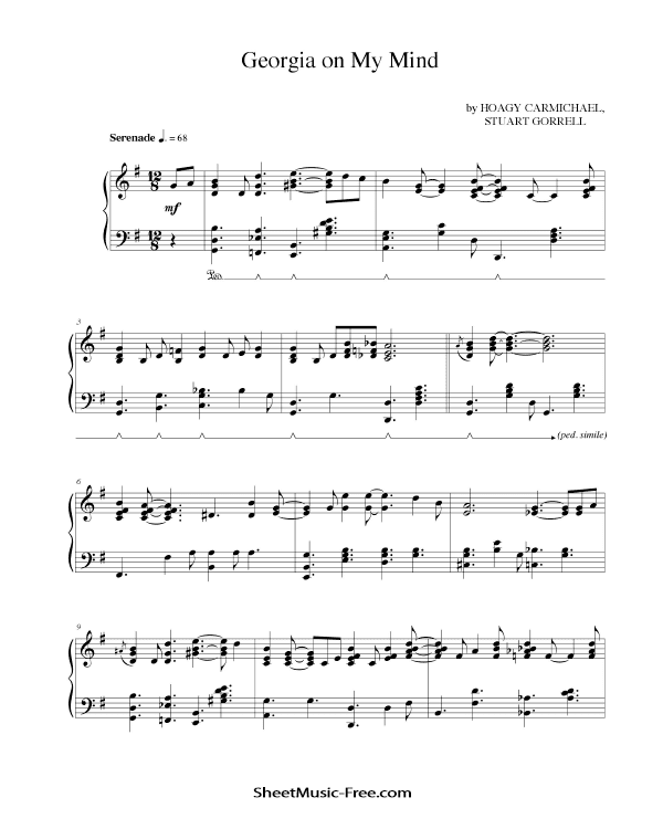 Georgia On My Mind Piano Sheet Music Ray Charles (Piano Solo)