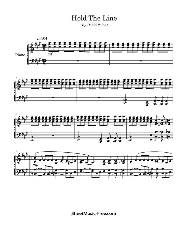 Hold The Line Piano Sheet Music Toto