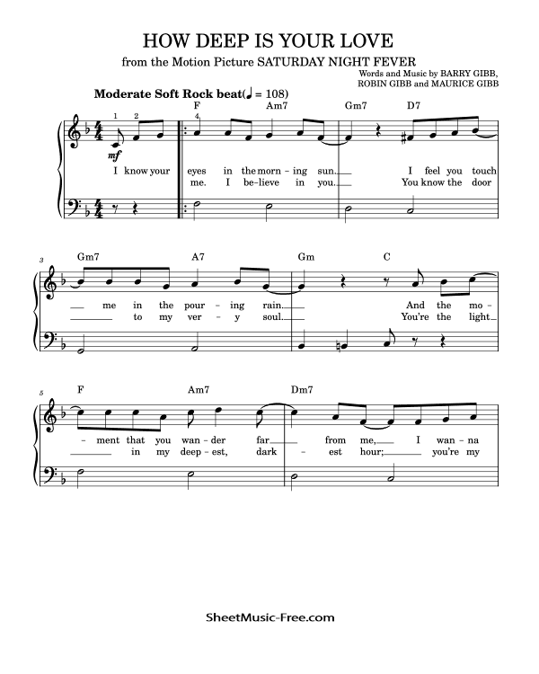 How deep is your love Sheet Music Easy Piano Bee Gees