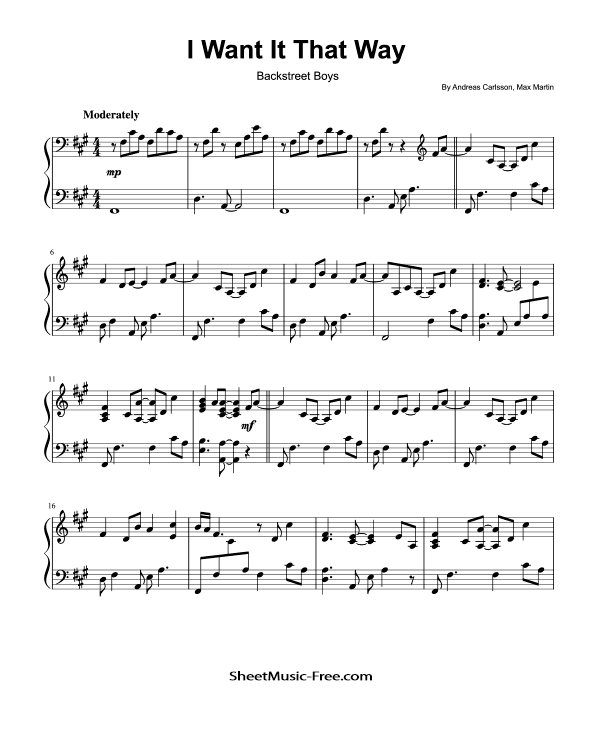 I Want It That Way Piano Solo Sheet Music Backstreet Boys