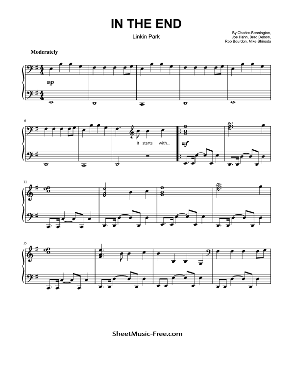 In The End Piano Sheet Music Linkin Park