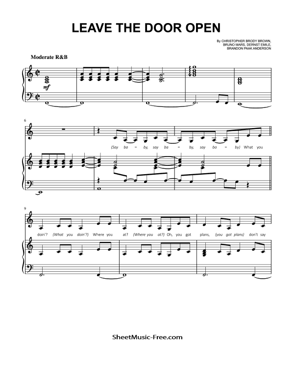 Leave the Door Open Piano Sheet Music Bruno Mars