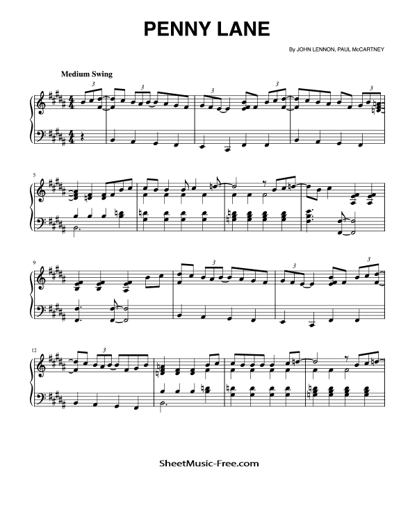 Penny Lane Piano Sheet Music The Beatles (Piano Solo)