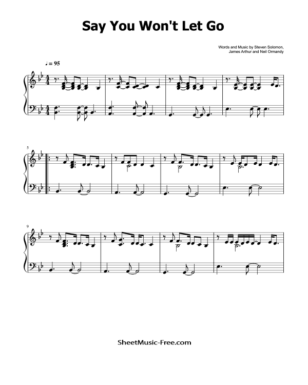 Say You Won't Let Go Piano Sheet Music James Arthur