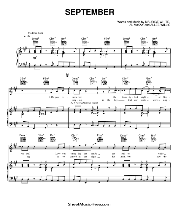 September Sheet Music Earth Wind and Fire PDF Free Download Piano Sheet Music by Earth Wind and Fire. September Piano Sheet Music September Music Notes September Music Score 51058