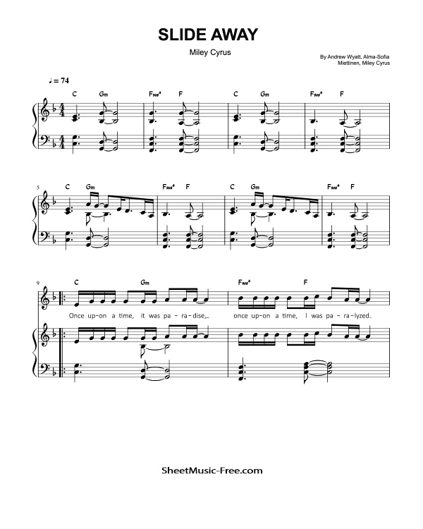 Slide Away Piano Sheet Music Miley Cyrus - ♪ SHEETMUSIC-FREE.COM