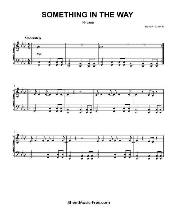 Something In The Way Piano Sheet Music Nirvana