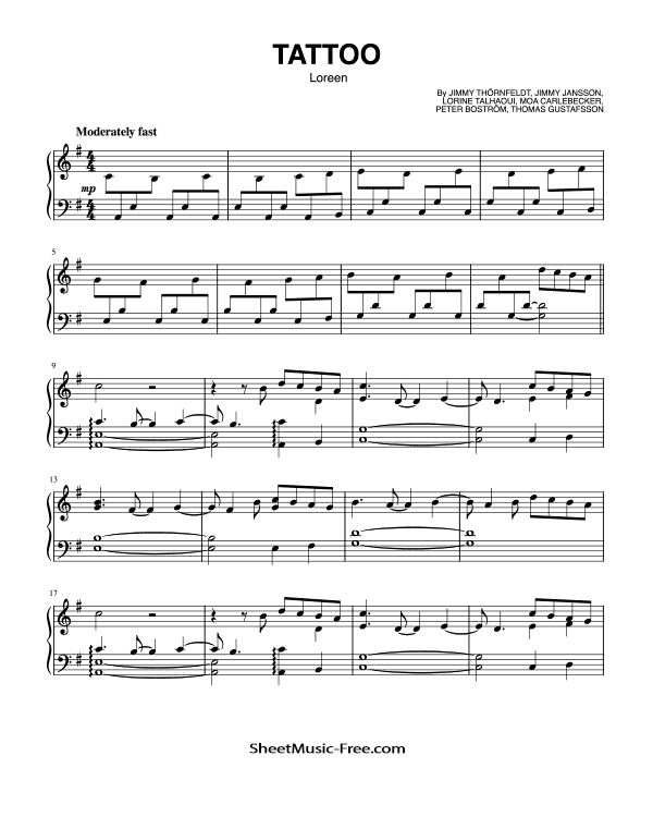 Tattoo Piano Sheet Music Loreen Piano Solo