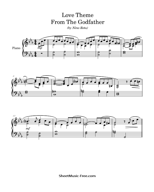 The Godfather - Love Theme Piano Sheet Music Nino Rota