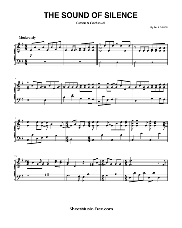 The Sound of Silence Piano Sheet Music Simon and Garfunkel