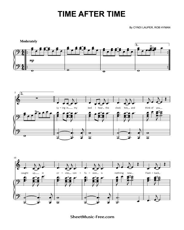 Time After Time Piano Sheet Music Cyndi Lauper