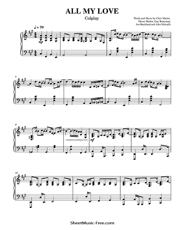 ALL MY LOVE Piano Sheet Music Coldplay (Piano Solo)